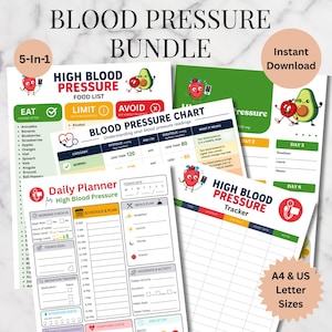 High Blood Pressure Food List, Weekly Meal Planner, Daily Planner, Recorder/Log, Chart | DASH Diet, Hypertension Chart, Low Sodium Food List