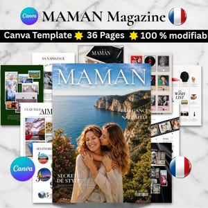 Personlig Maman Magazine-mall | Canva Redigerbar presentidé för mors dag och födelsedag till mamma, utskrivbar minnessak bild 1