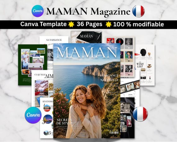 Personalized Maman Magazine Template | Canva Editable Mother's Day and Birthday Gift Idea for Mother, Printable Memory Keepsake
