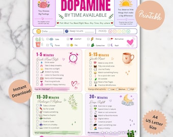 Planificador de menú de dopamina para TDAH imprimible / Hoja de trabajo de autocuidado basada en el tiempo (descarga digital)