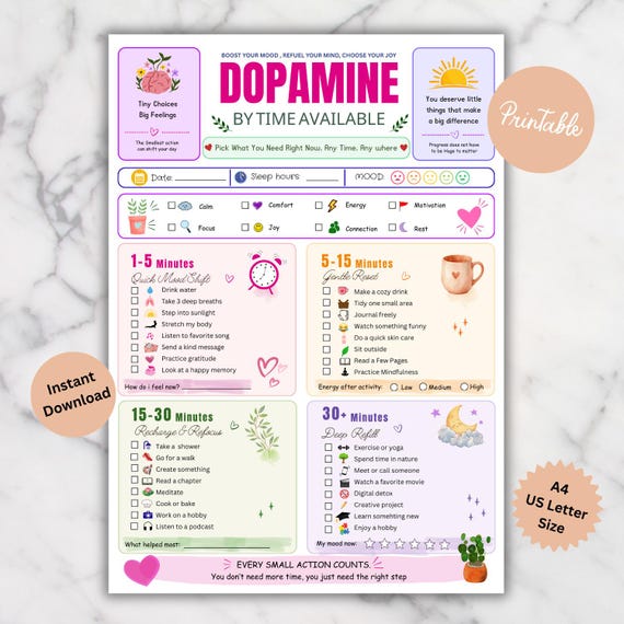 ADHD Dopamine Menu Planner Printable | Time-Based Self Care Worksheet (Digital Download)