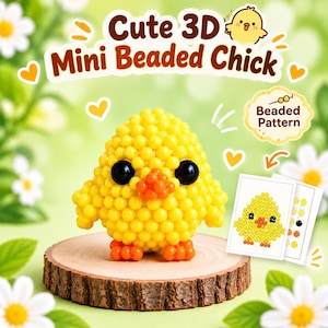 Modèle PDF de poussin miniature en perles | Modèle de poussin 3D en perles | Modèle de mini perles de rocaille | Perles pour animaux | Téléchargement instantané
