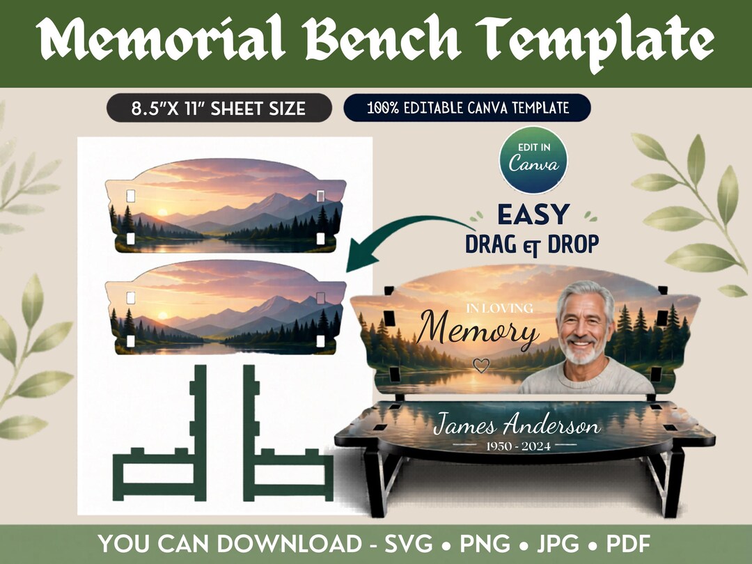 Luxury Memorial Bench Template, Canva Editable Sublimation Design, Drag ...