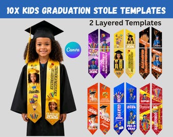 Kids Graduation Stole Canva Templates, Preschool Kindergarten Sash Designs (Digital Download)