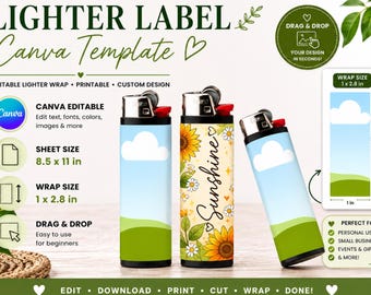 Lighter Label Canva Template, Editable Wrap Mockup, Custom Sleeve Design, Printable Gift Accessory, Instant Download