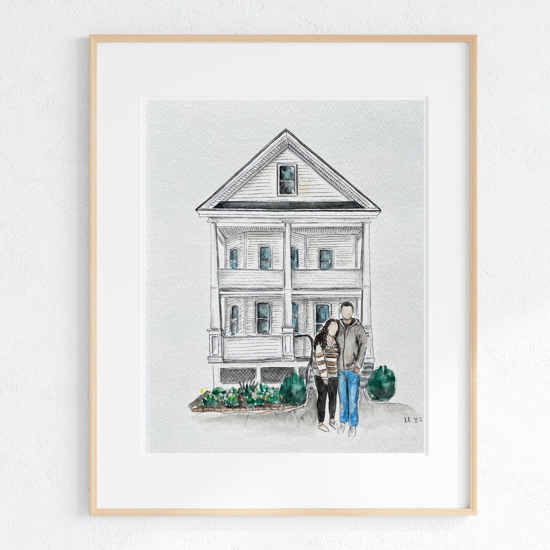 11x14 Family and a House, Custom House Painting and Family Portrait ...