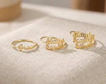 Personalisierter Namensring, zierlicher Stapelring in Goldoptik, minimalistisches Geschenk