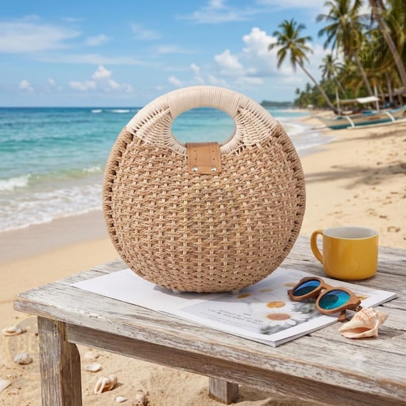 Handmade Straw Bag, Vintage Rattan Purse, Women's Beach Bag, Summer Vacation Essential