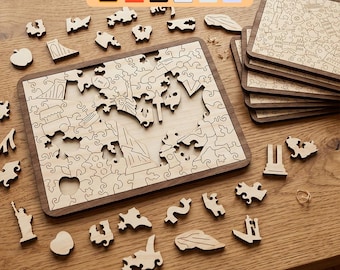 Houten puzzel SVG | Wereldoriëntatiepunten lasergesneden bestand (ai, dxf, pdf, eps, svg)