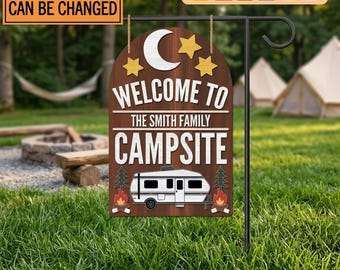 Aanpasbaar familiecampingbord SVG | Welkomstlaserbestand voor campers