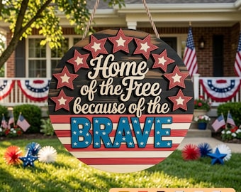 Patriottisch deurbord SVG | Lasergesneden bestand 'Home of the Free' (DXF, Glowforge)