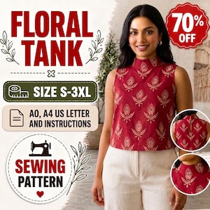 Floral Tank Top PDF Sewing Pattern | Women's Sleeveless Top Pattern | Summer Blouse DIY Sizes S-3XL | Instant Download