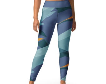 Garza en vuelo: leggings de yoga para mujer con estampado integral / ropa deportiva con motivos de la naturaleza.