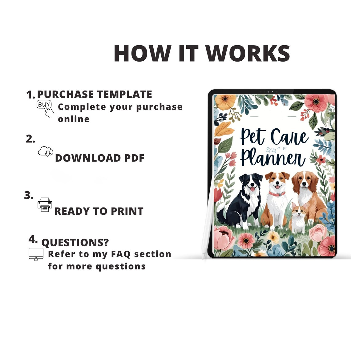 Pet Care Planner Printable Dog & Cat Health Tracker Vet Records ...