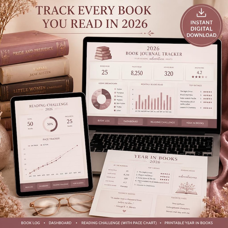 Book Tracker Spreadsheet 2026 Reading Challenge Excel Google Sheets TBR ...