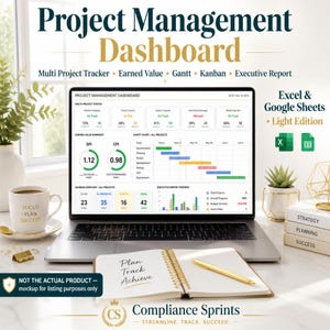 Flerprojektsspårare Excel Google Sheets Projektportfölj Dashboard Intjänat värde Gantt-schema Kanban-tavla Statusrapport för chefer