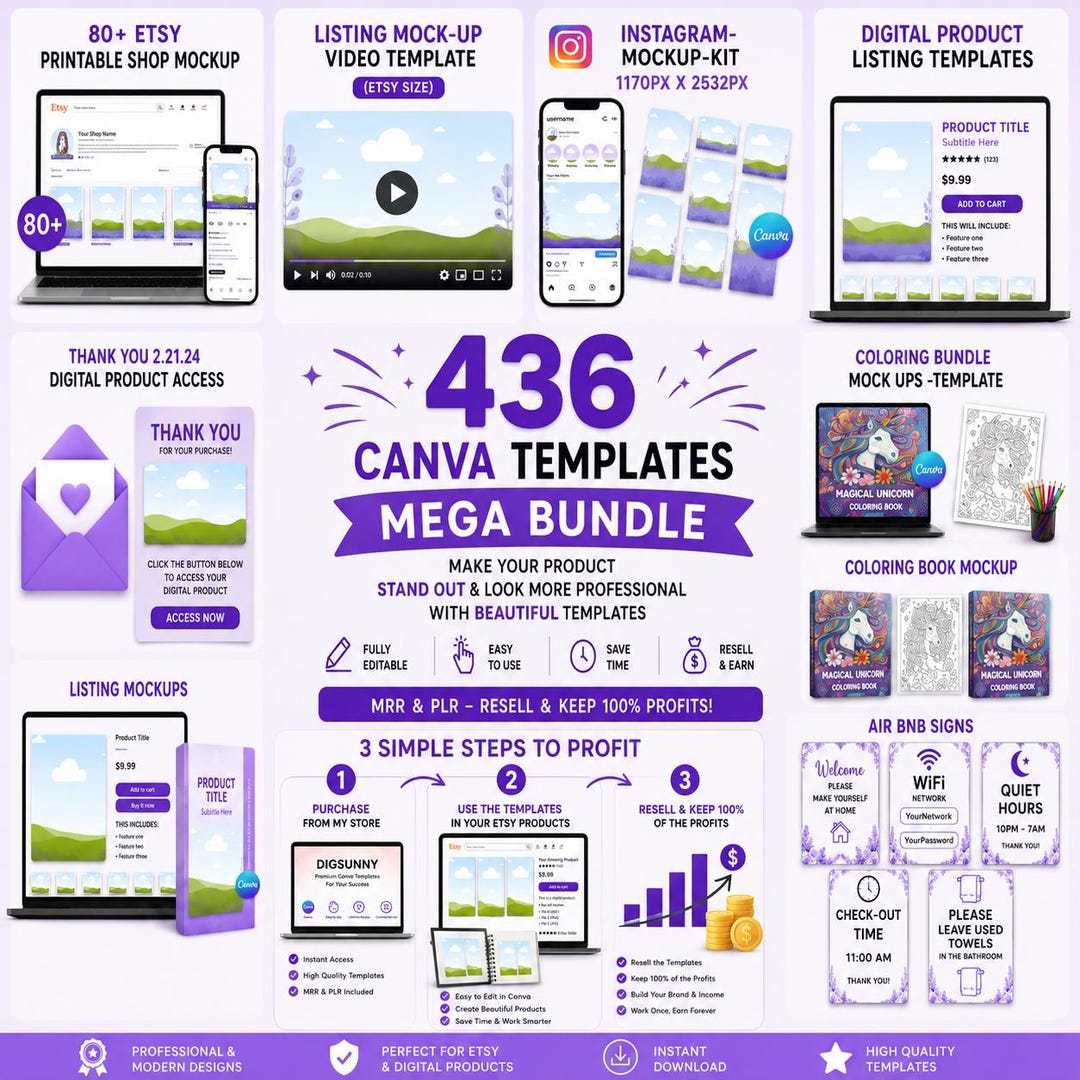 436+ Editable Canva Templates Bundle | Etsy Listing, Social Media ...