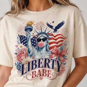 Patriotic Liberty Babe T-Shirt, Coquette 4th of July Graphic Tee, Statue of Liberty Shirt