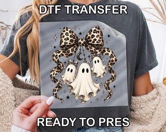 Leopard Bow Ghost DTF Transfer, Coquette Halloween Ghost Trio Ready To Press
