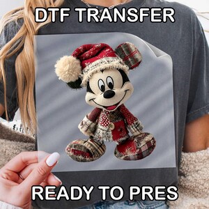 Patchwork Mickey DTF Transfer, Holiday Fabric Style Mouse Pattern Press