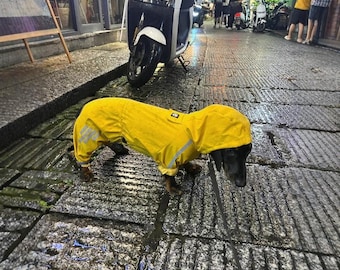 Waterproof Dog Jumpsuit Raincoat for Dachshund, Hooded Reflective Pet Rainwear