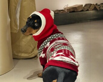 Weihnachten Dackel Hundepullover, festliche rote Strick-Haustierkleidung, kleine Hunde-Winter-Outfit