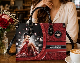 Bolso de mano de cuero personalizado con diseño de Betty Boop para mujer, cartera de Betty Boop, cuero personalizado, bolso de cuero personalizado, regalo para mamá, regalo para ella.