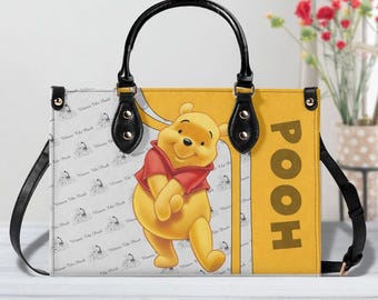 Bolso de mano de cuero personalizado de Winnie the Pooh, cartera de Winnie the Pooh, bolso tote personalizado, bolso de mano de cuero personalizado, regalo para mamá, regalo para ella.
