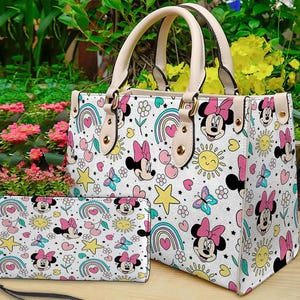 Bolsa de couro feminina personalizada com desenho da Minnie Mouse, carteira da Minnie Mouse, bolsa de couro personalizada, bolsa personalizada, presente para mãe, presente para ela.