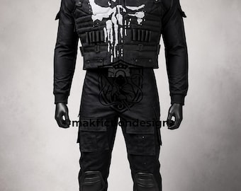 Disfraz táctico de cosplay inspirado en Punisher, traje de combate con calavera, traje inspirado en superhéroes.