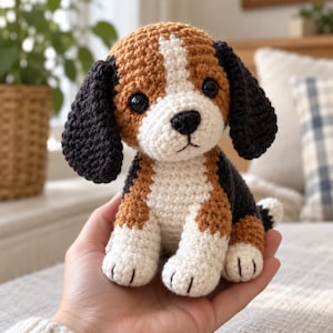 Modèle PDF au crochet pour Beagle, peluche chiot amigurumi, jouet pour chien en peluche, téléchargement instantané