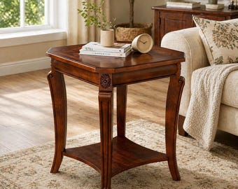 Solid Wood Cherry End Table Queen Anne Antique Style Side Table