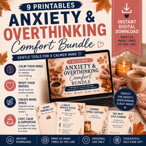 Anxiety & Overthinking Workbook Bundle | Printable Anxiety Journal, Brain Dump, Nervous System Reset, Worry Planner, Self-Care PDF
