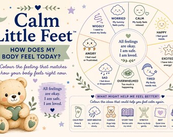 Calm Little Feet Printable Feelings Wheel for Children Emotional Regulation Activity Calm Corner Tool Kids Wellbeing Download