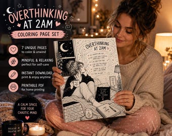 Overthinking At 2AM Coloring Pages | Anxiety Relief Printable | Mindfulness Colouring Book | Nervous System Calm | Instant Download PDF