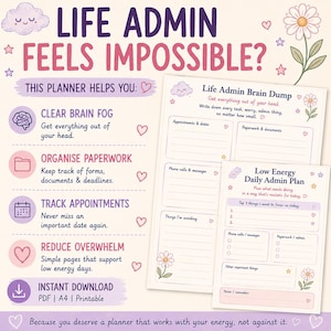 Low Energy Life Admin Planner | Chronic Illness, Brain Fog Organizer (PDF Download)