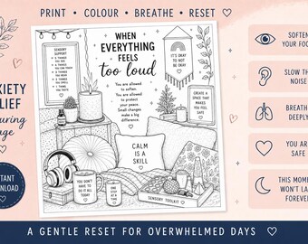 When Everything Feels Too Loud Printable Colouring Page | Anxiety Relief Colouring Sheet | Nervous System Support | Instant Download