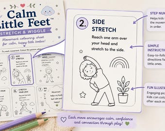 Calm Little Feet Movement Colouring Sheet for Kids | Printable Mindfulness Activity | Stretch & Wiggle Calm Down Page | Instant Download