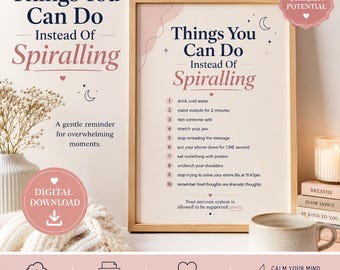 Things You Can Do Instead Of Spiralling Printable | Anxiety Support Wall Art | Nervous System Reset Poster | Mental Health Digital Download