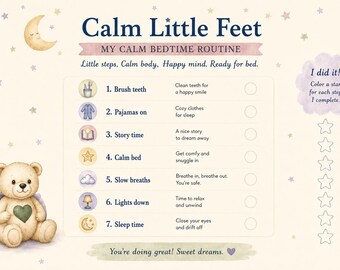 Calm Little Feet Bedtime Routine Chart for Kids | Printable Bedtime Checklist | Calm Evening Routine | Toddler Sleep Chart | Instant Downloa