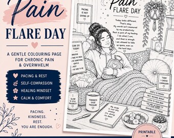 Pain Flare Day Colouring Page | Chronic Pain & Anxiety Support Printable | Nervous System Self Care | Spoonie Colouring Sheet | Instant Down