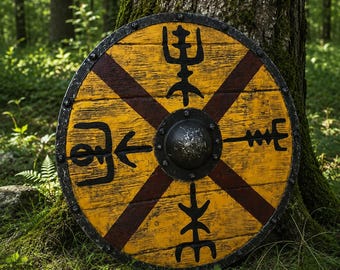 Handmade King Finehair Viking Shield , Battleworn Warrior Shield , Wooden Round Viking Shield , LARP Cosplay Prop