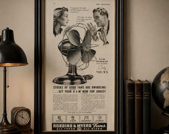 Vintage Magazine Ad - 1941 - Robbins & Myers Electric Fan Advertisement - Original Saturday Evening Post Advertising - Art Deco Print