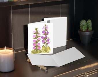 Whimsical Watercolor Foxglove Greeting Card, Hand-Painted Floral Art Card, Botanical Nature Gift for Garden Lovers, Blank Card