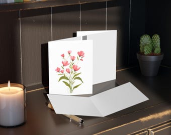 Aquarell rosa Blumen Grußkarte, zarte botanische Blumenkunst, Cottagecore Geburtstag Dankeschön
