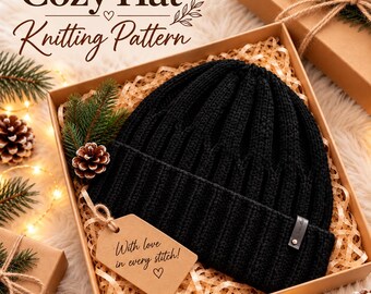 Unisex Ribbed Beanie Knitting Pattern PDF