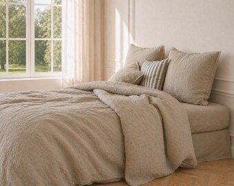 Juego de ropa de cama 100% lino – Lino natural, suave y transpirable (3 piezas)