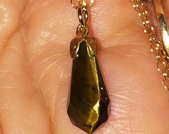 12K Gold Fill Tiger's Eye Briolette Pendant Necklace (17.5")