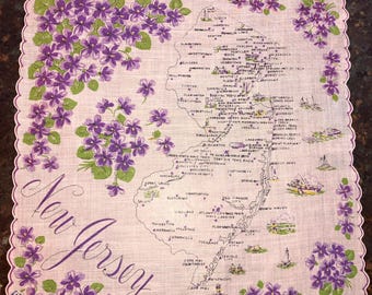 Vintage New Jersey Hankie ~ Franshaw NWT Unused ~ Hand-rolled Edges