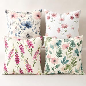 Wildflower Pillow Cover Watercolor Floral Throw Pillow Pink Cottage Garden Cushion Cover Botanical Spring Living Room Decor Gift for Her